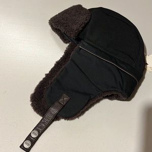UGG winter sheepskin trapper hat with leather trim